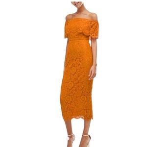 ASOS burn orange lace off shoulder midi cocktail dress size 6